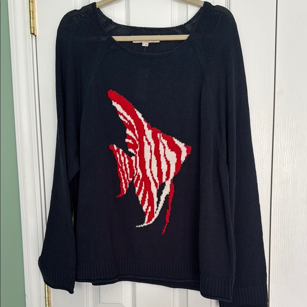 LOFT Black Sweater with Red and White Design